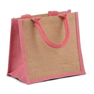 Natural Jute Pink Trim Bags with Luxury Padded Handles