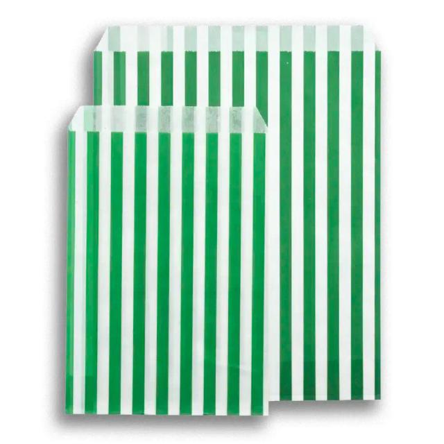 Green Candy Stripe Paper Bags