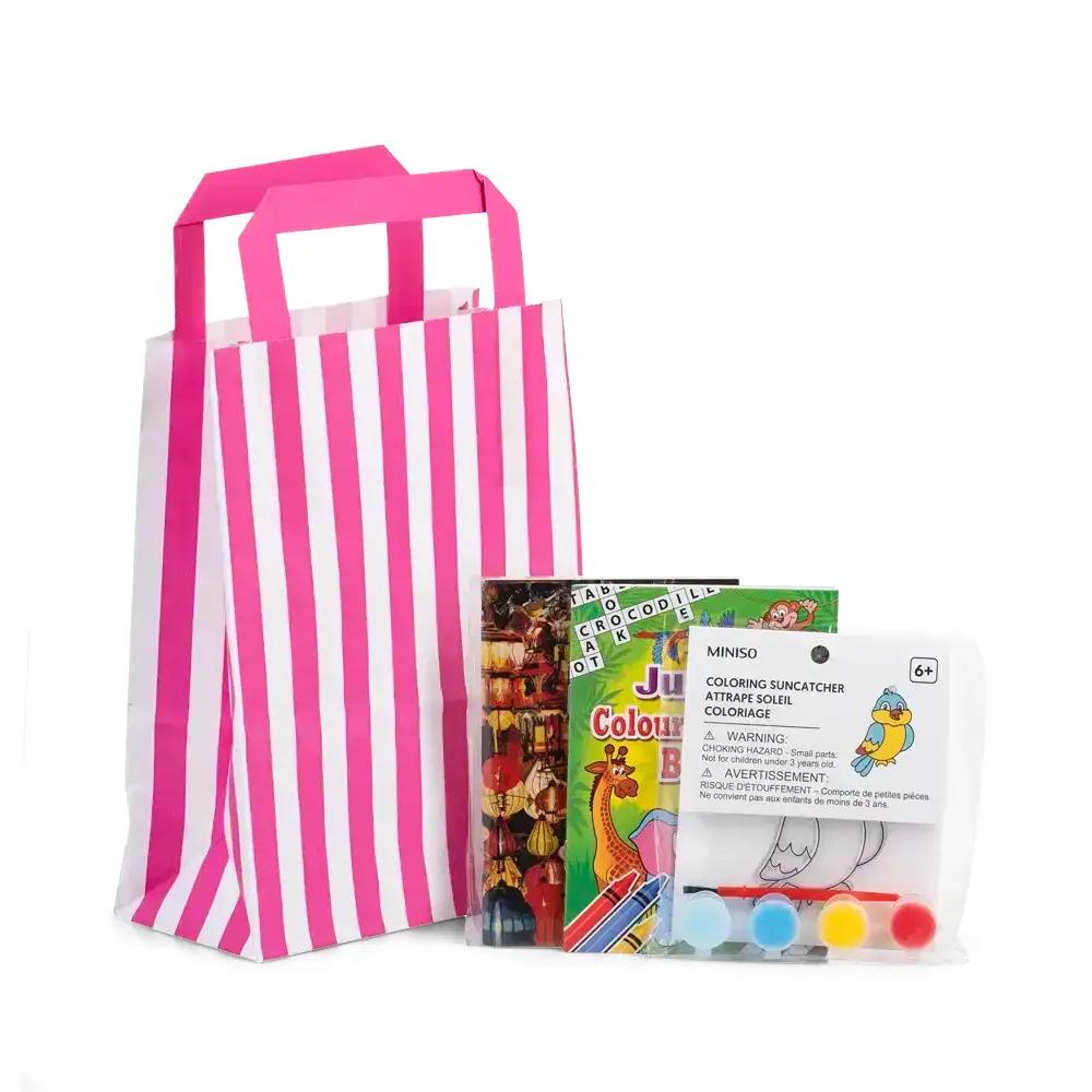 Shocking Pink Candy Stripe Flat Handle Carrier Bags