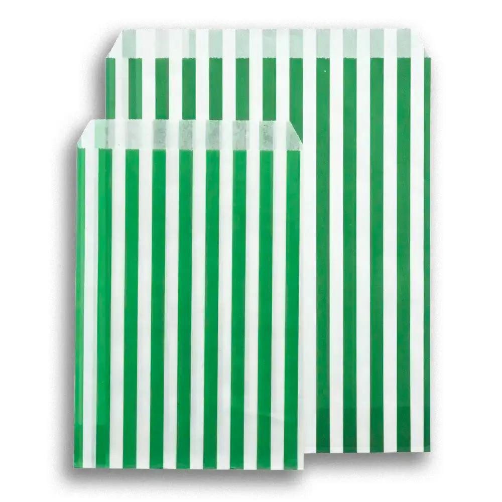 Green Candy Stripe Paper Bags