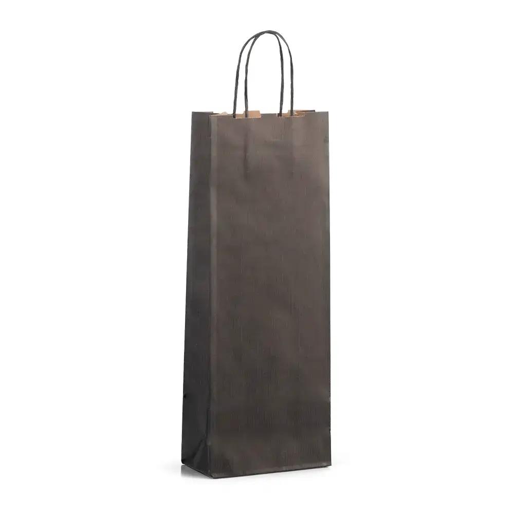 Italian Black Paper One Bottle Bag with Twisted Handles