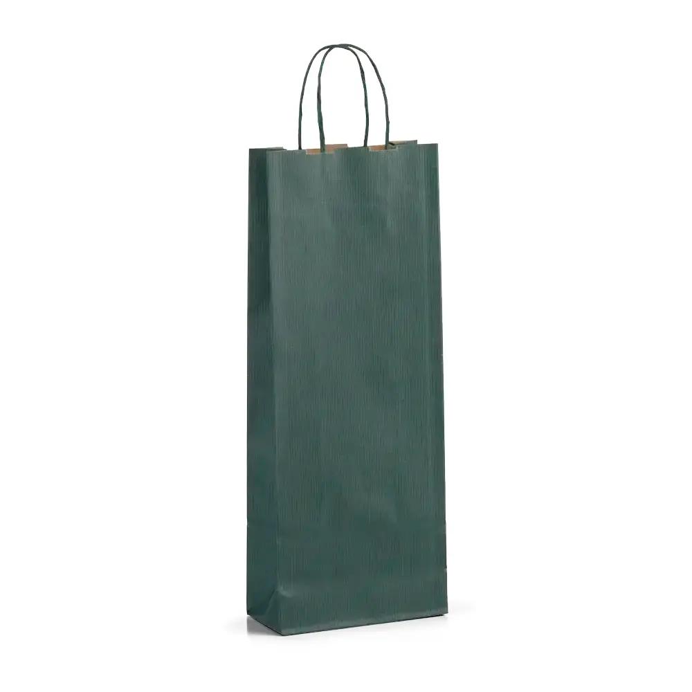 Italian Green Paper One Bottle Bag with Twisted Handles