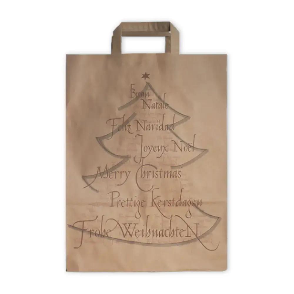 Christmas Tree Bags Design Paper Carrier With Flat Handles